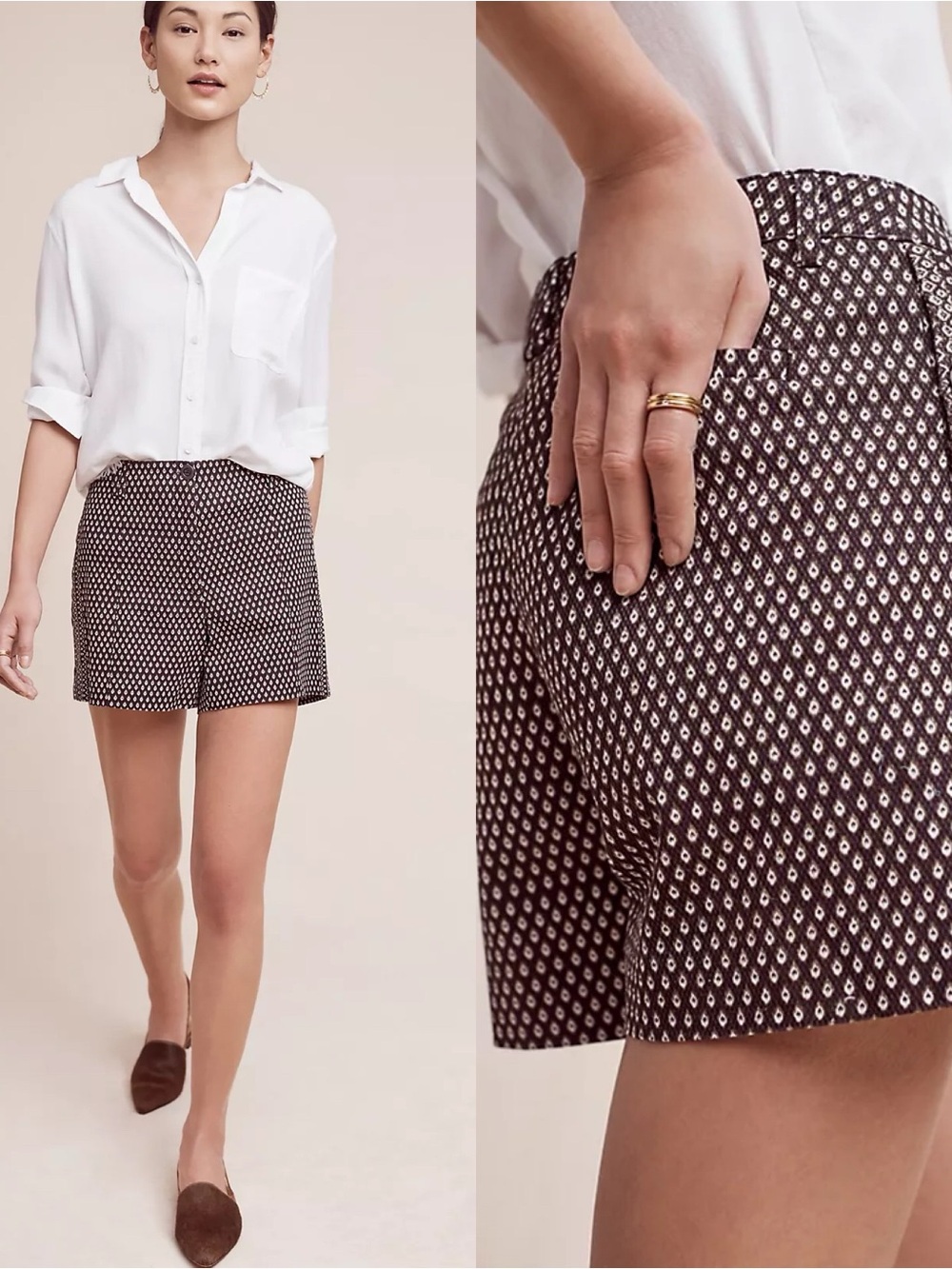 ANTHROPOLOGIE CARTONNIER High-Rise Textured Shorts Side Button Detail